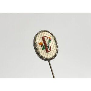 Creative Circle Cross Stiched Letter "D" Monogrammed Vintage Gold T Stick Pin